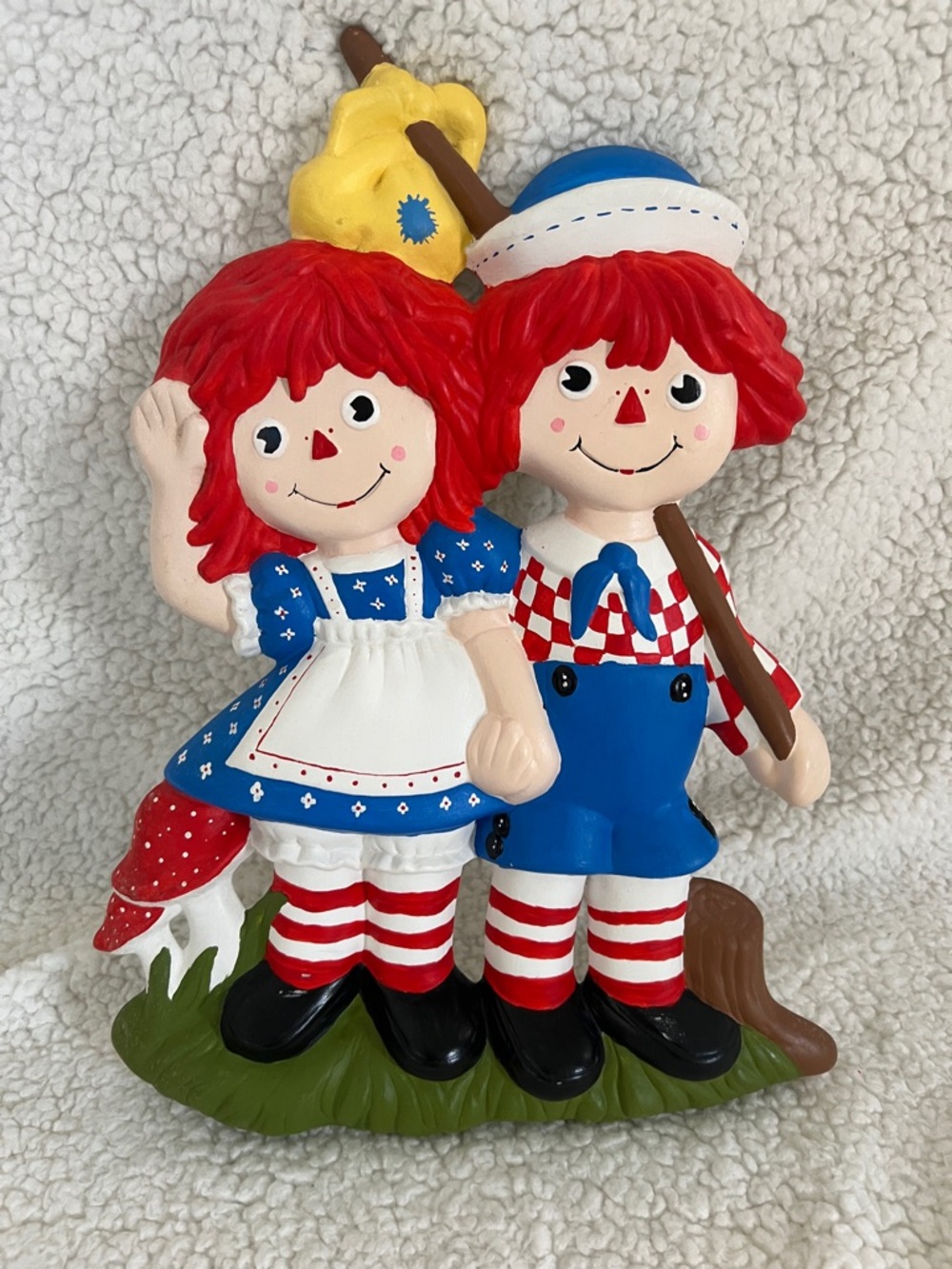 Vintage Ceramic Raggedy Ann and Andy Wall Hanging Figurine, handmade, 1976